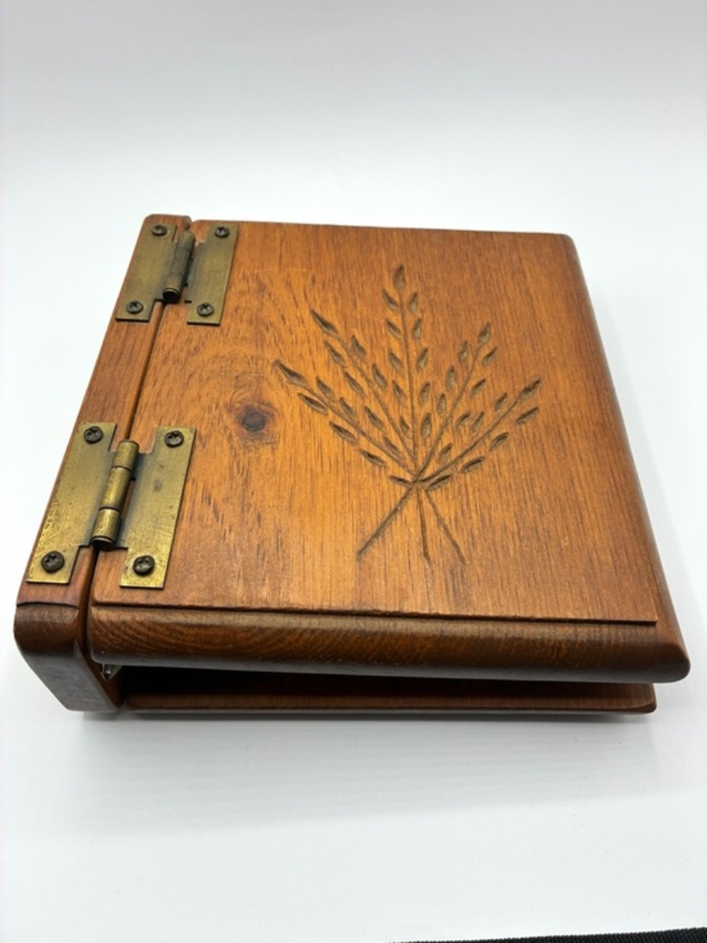 Vintage Wood Recipe Album Photo Binder Carved Wheat Rustic Farmhouse Kitchen